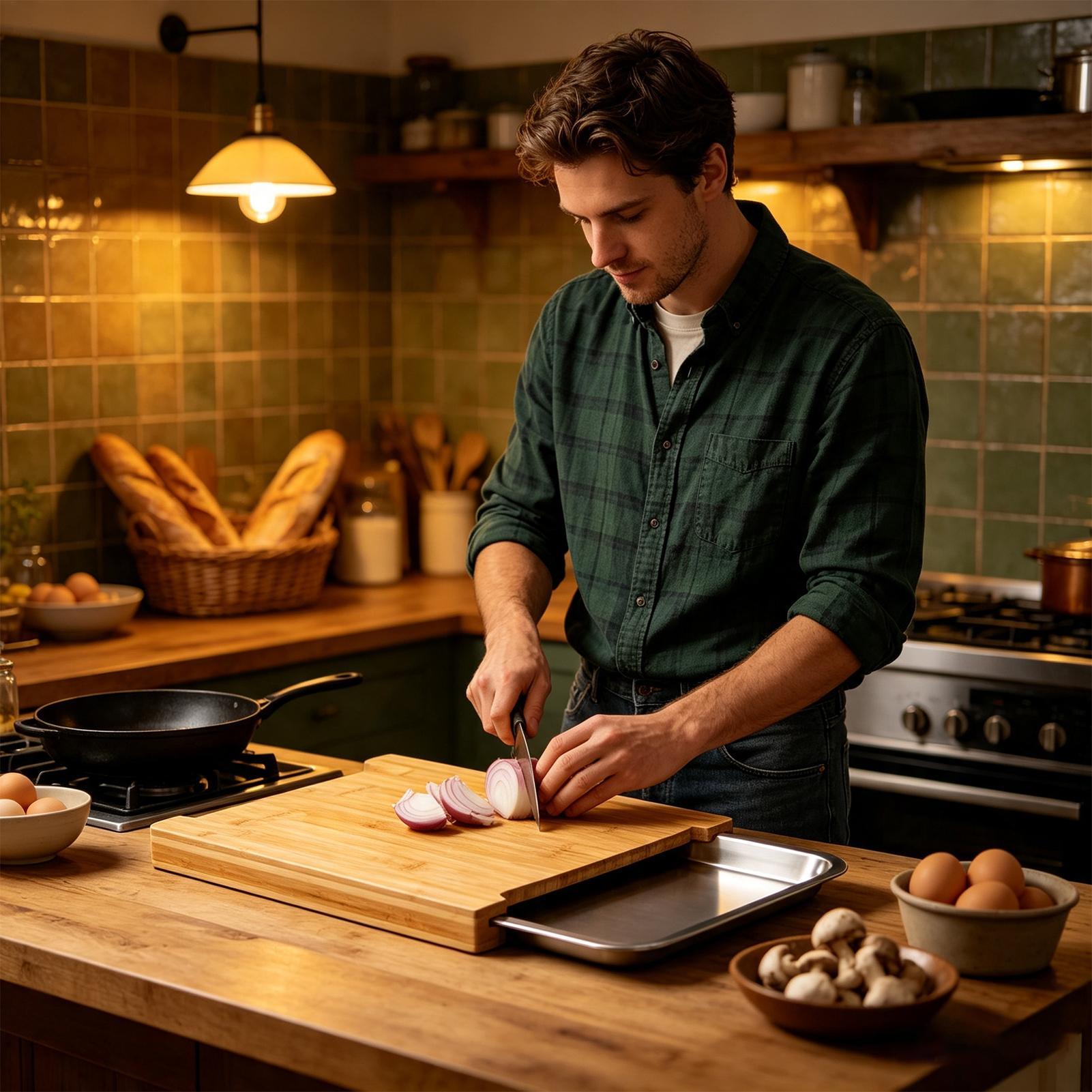 Bamboo Cutting Board - Tagliere in Legno Antiscivolo con Vassoio,